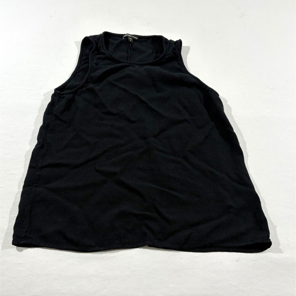James Perse Women Black Muscle Tank Tee Sleeveless Top Linen Blend Grunge Sz L